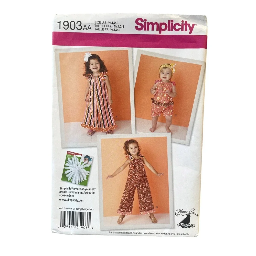 Simplicity 1903AA Toddlers Child Romper Jumpsuit Sizes 1/2 1 2 3